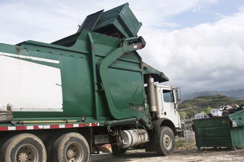 Construction site with various waste materials